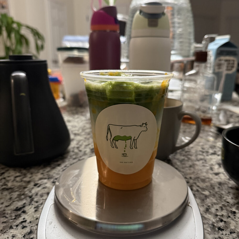 Mango matcha in a 469 Matcha cup